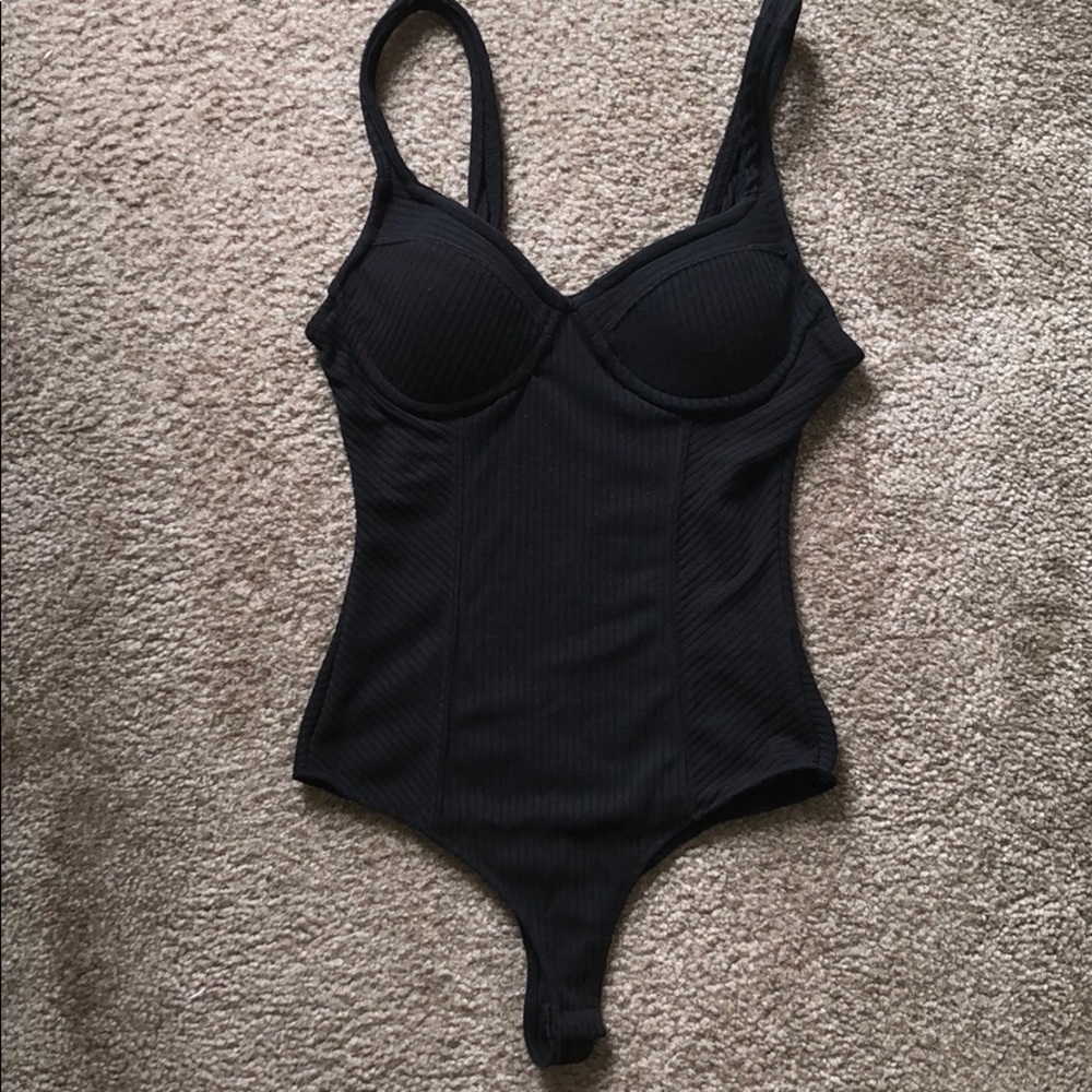 Black rib knit bustier bodysuit